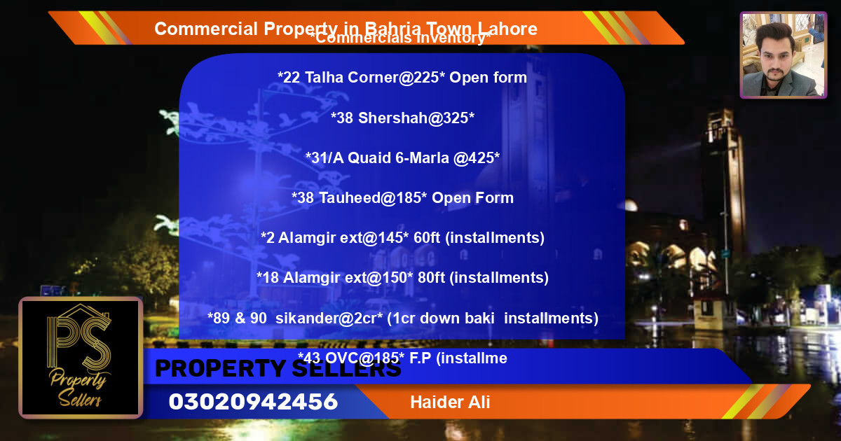 Commercial Property for Sale in Bahria Town, Lahore - (BP-65853)