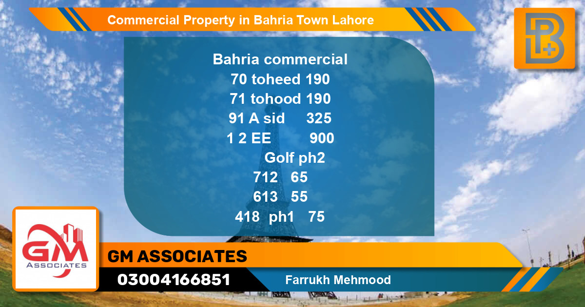 Commercial Property for Sale in Bahria Town, Lahore - (BP-65855)