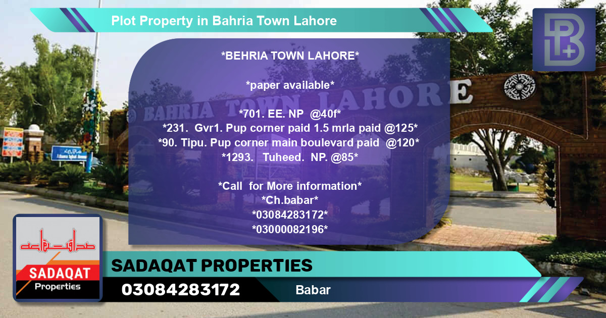 Residential Plot for Sale in Bahria Town, Lahore - (BP-65857)