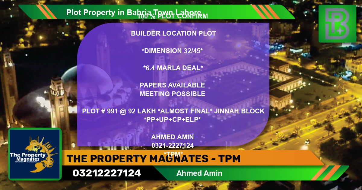 Residential Plot for Sale in Bahria Town, Lahore - (BP-65876)