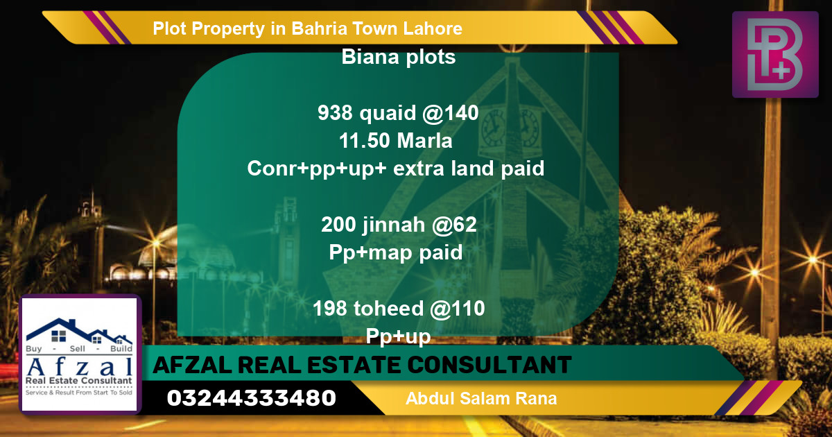 Residential Plot for Sale in Bahria Town, Lahore - (BP-65892)