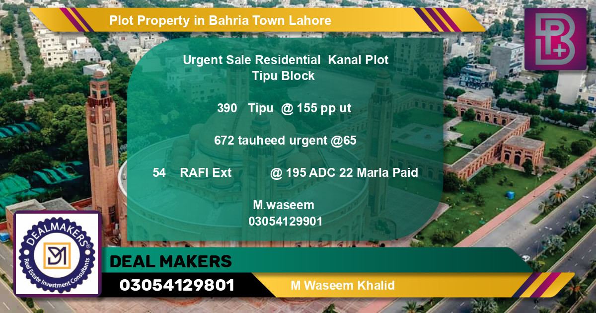 Residential Plot for Sale in Bahria Town, Lahore - (BP-65901)