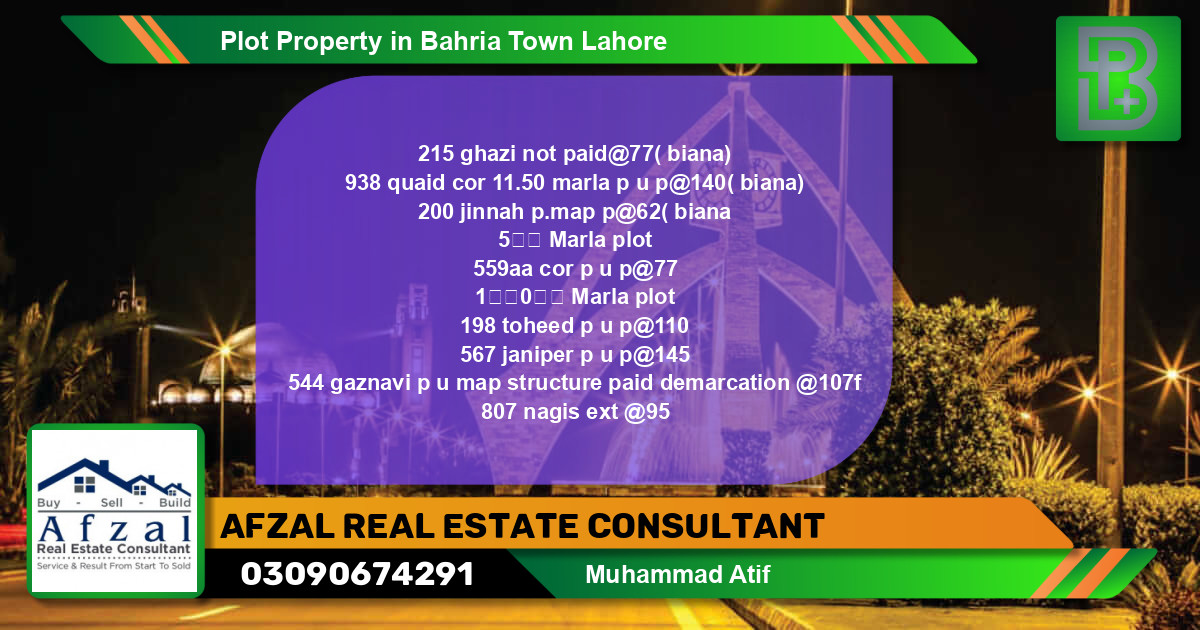 Residential Plot for Sale in Bahria Town, Lahore - (BP-65904)