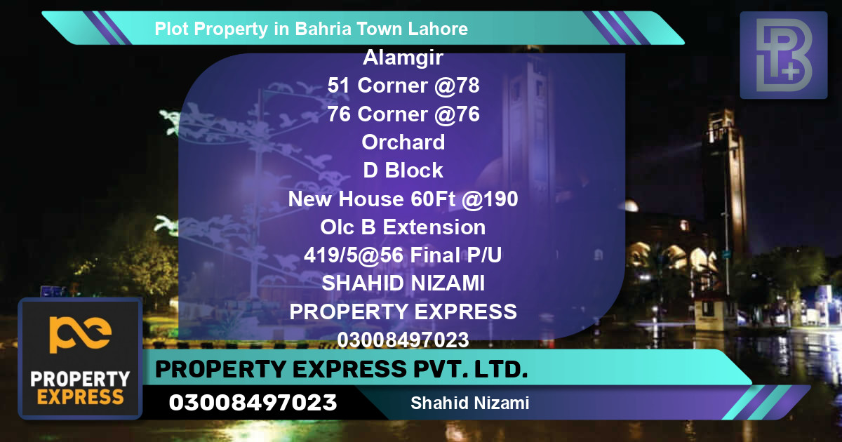 Residential Plot for Sale in Bahria Town, Lahore - (BP-65906)