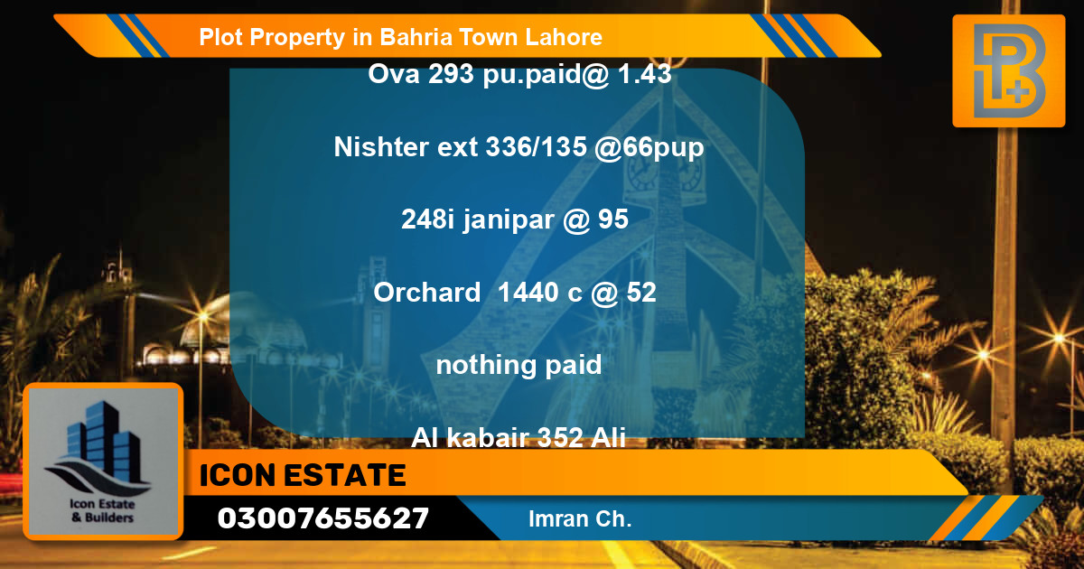 Residential Plot for Sale in Bahria Town, Lahore - (BP-65919)