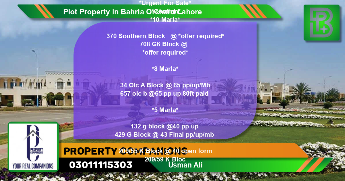 Residential Plot for Sale in Bahria Orchard, Lahore - (BP-66014)