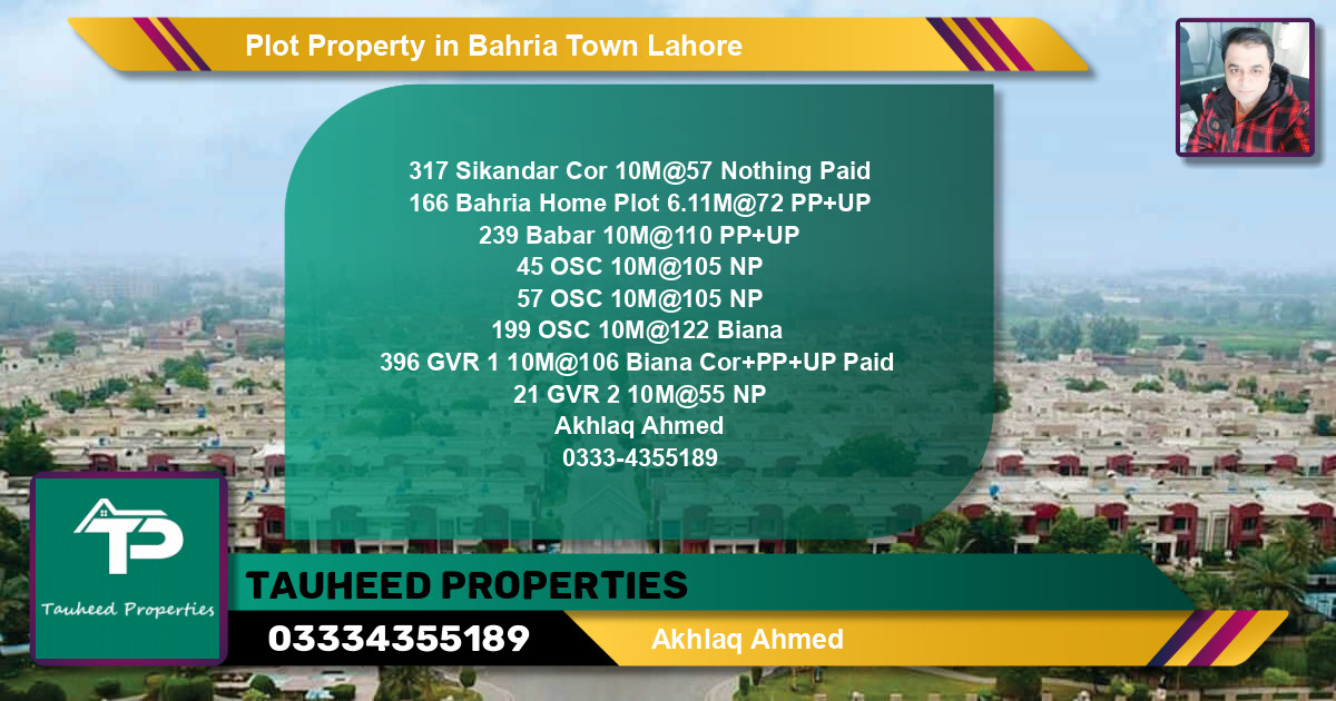 Residential Plot for Sale in Bahria Town, Lahore - (BP-66110)