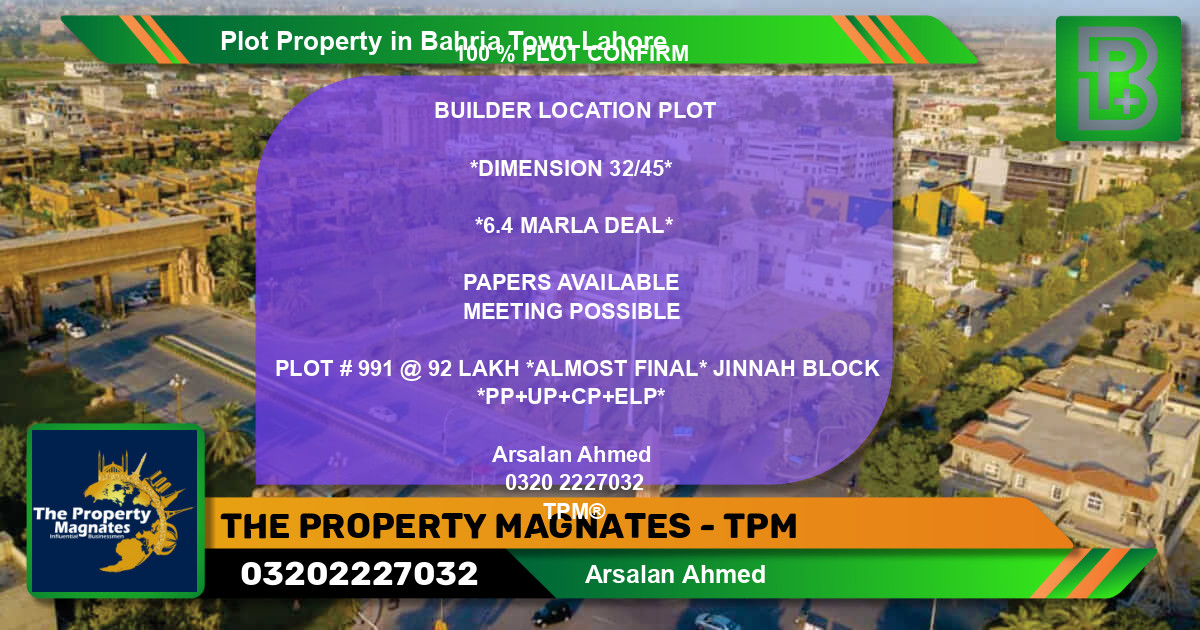 Residential Plot for Sale in Bahria Town, Lahore - (BP-66135)