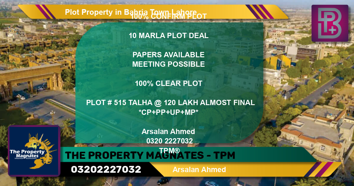 Residential Plot for Sale in Bahria Town, Lahore - (BP-66136)