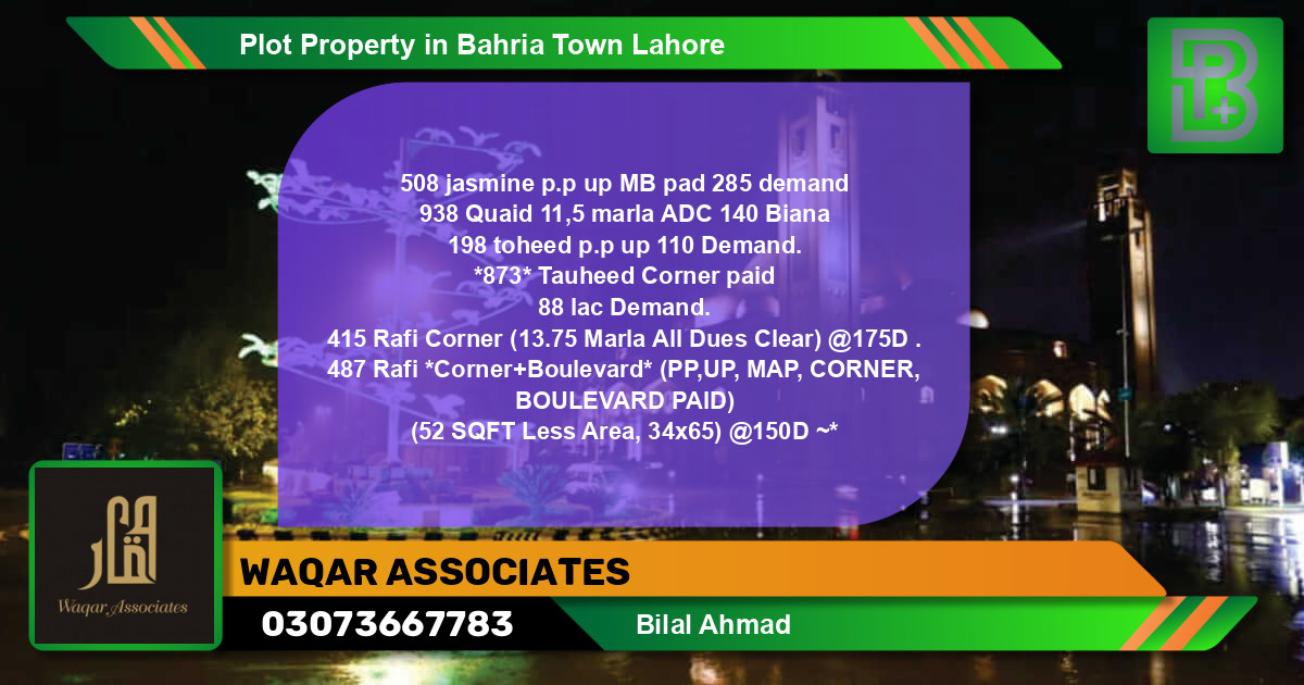 Residential Plot for Sale in Bahria Town, Lahore - (BP-66148)