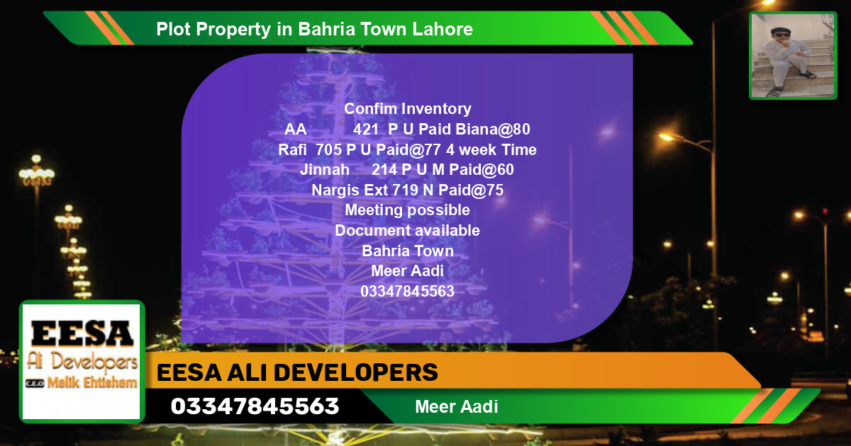 Residential Plot for Sale in Bahria Town, Lahore - (BP-66160)