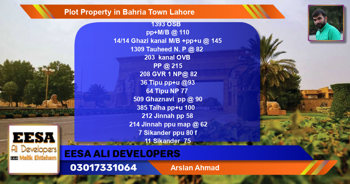 Residential Plot for Sale in Bahria Town, Lahore - (BP-66190)