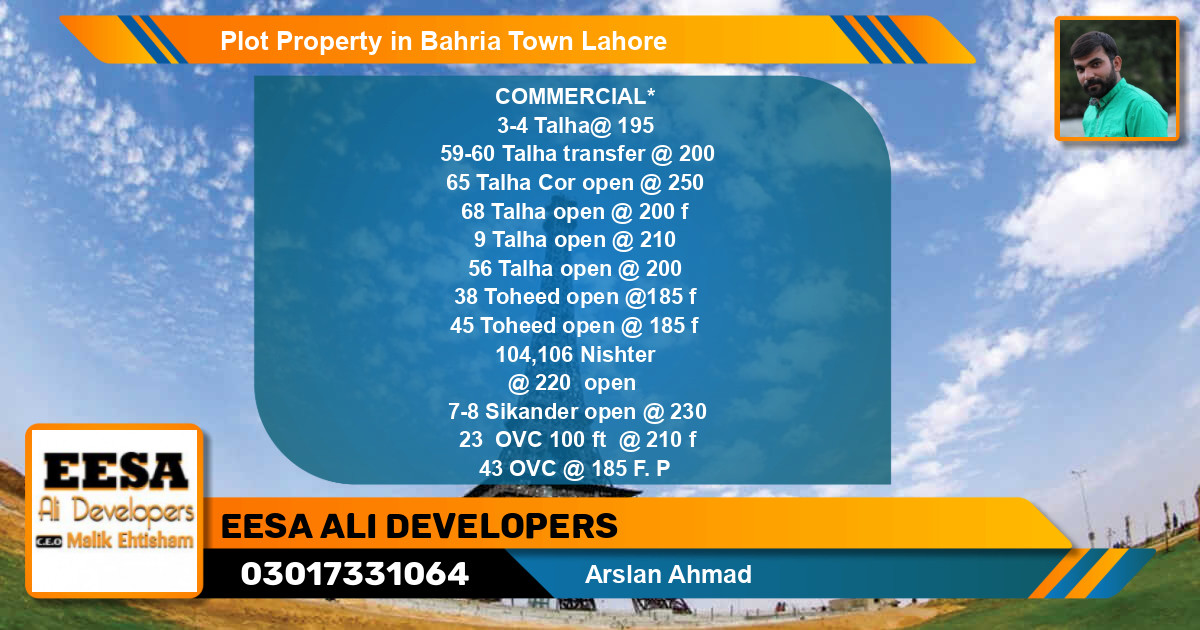 Commercial Plot for Sale in Bahria Town, Lahore - (BP-66191)