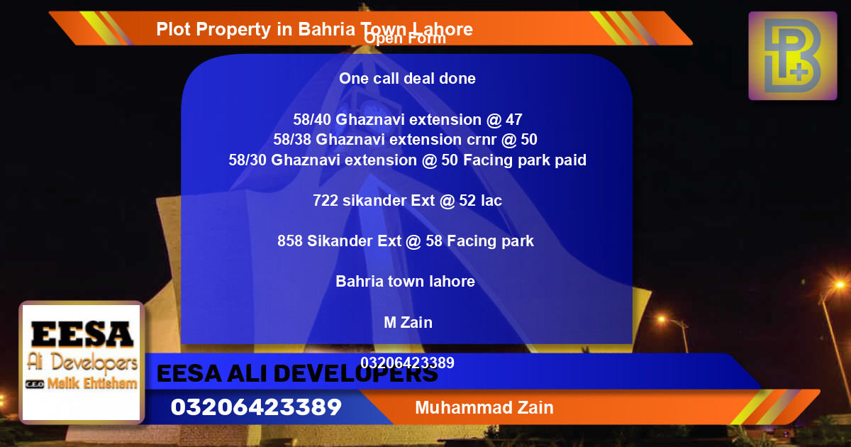 Residential Plot for Sale in Bahria Town, Lahore - (BP-66262)