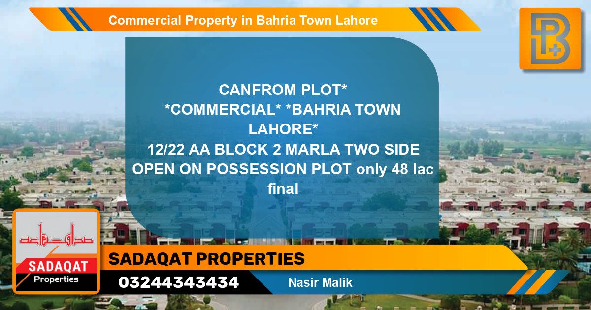Commercial Property for Sale in Bahria Town, Lahore - (BP-66288)