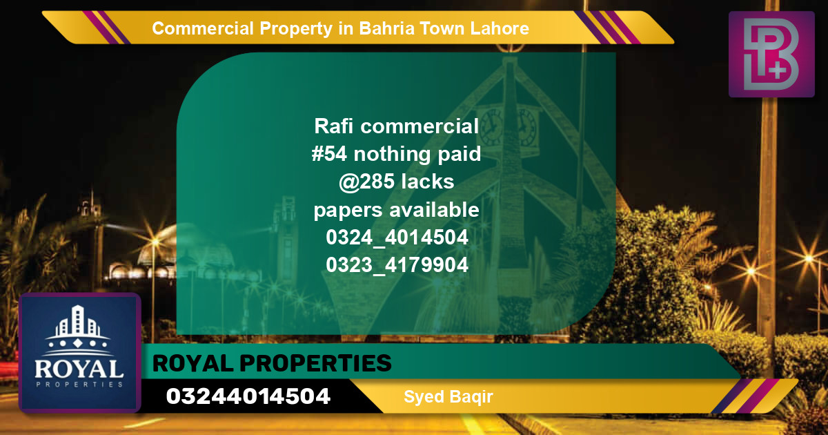 Commercial Property for Sale in Bahria Town, Lahore - (BP-66296)