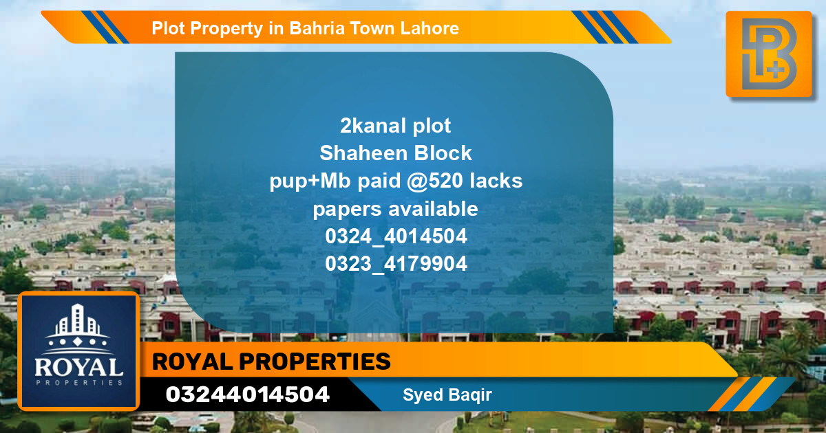 Residential Plot for Sale in Bahria Town, Lahore - (BP-66300)