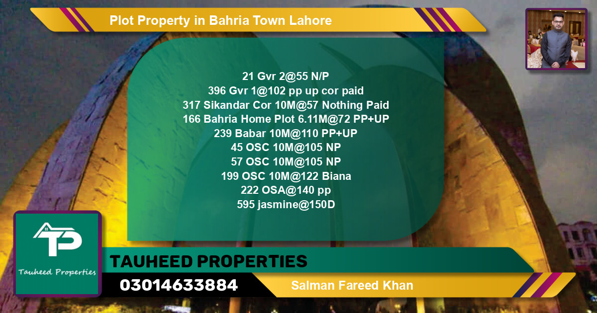 Residential Plot for Sale in Bahria Town, Lahore - (BP-66392)