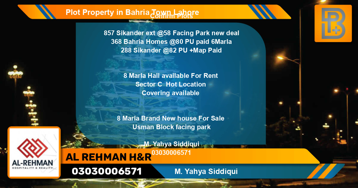 Residential Plot for Sale in Bahria Town, Lahore - (BP-66416)