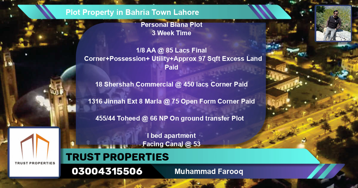 Commercial Plot for Sale in Bahria Town, Lahore - (BP-66426)