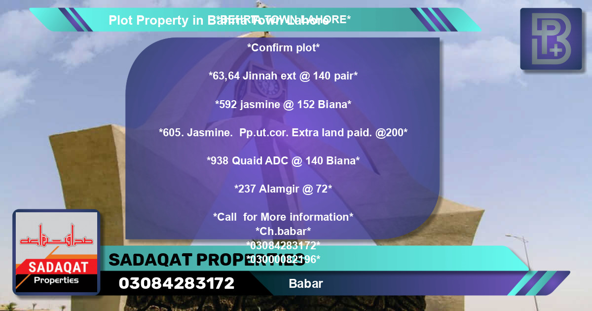 Residential Plot for Sale in Bahria Town, Lahore - (BP-66524)