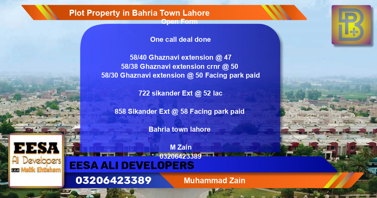 Residential Plot for Sale in Bahria Town, Lahore - (BP-66526)