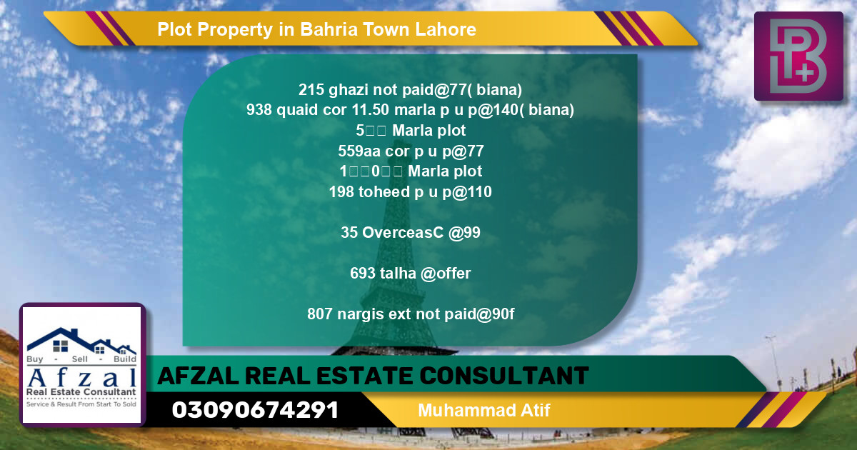 Residential Plot for Sale in Bahria Town, Lahore - (BP-66530)