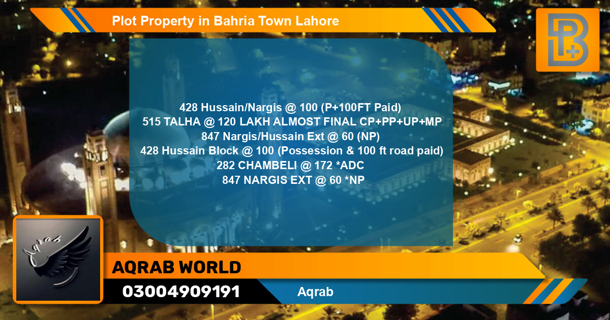 Residential Plot for Sale in Bahria Town, Lahore - (BP-66576)