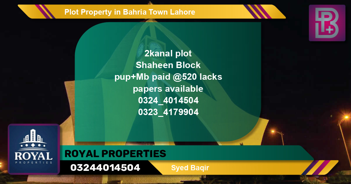 Residential Plot for Sale in Bahria Town, Lahore - (BP-66840)