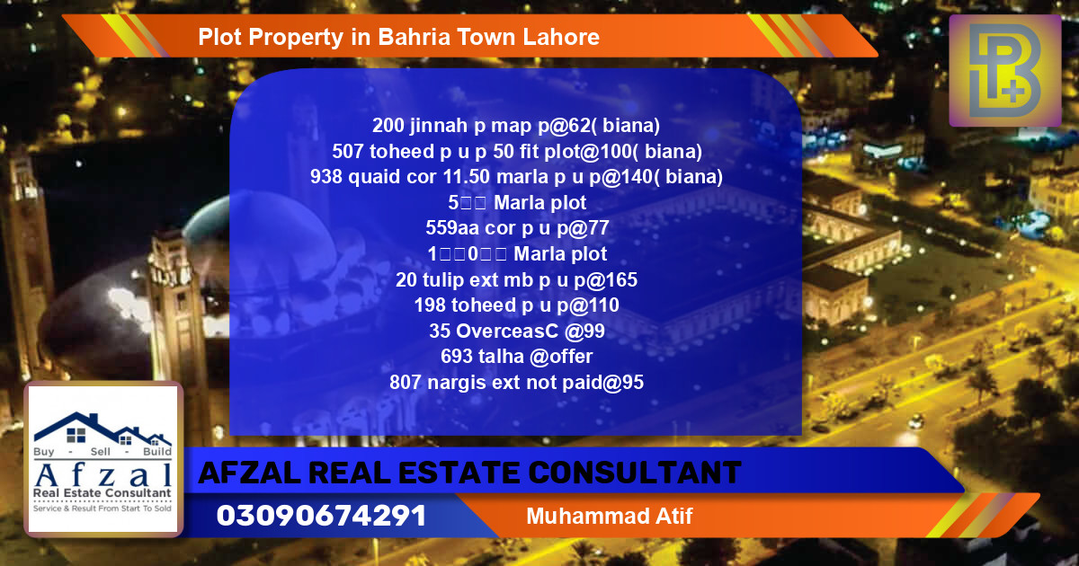 Residential Plot for Sale in Bahria Town, Lahore - (BP-66878)