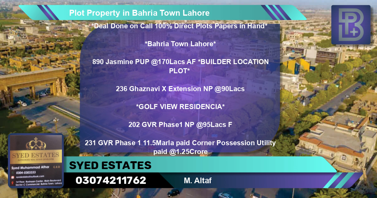 Residential Plot for Sale in Bahria Town, Lahore - (BP-66906)