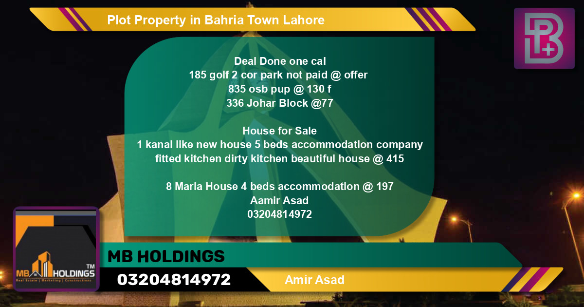 Residential Plot for Sale in Bahria Town, Lahore - (BP-66946)