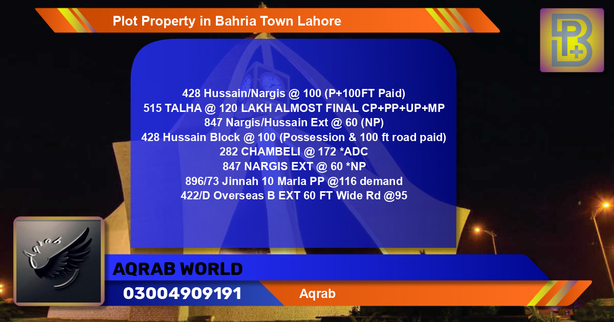 Residential Plot for Sale in Bahria Town, Lahore - (BP-67011)