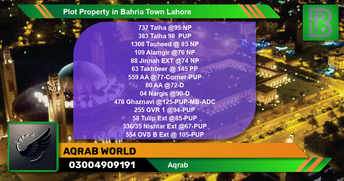 Residential Plot for Sale in Bahria Town, Lahore - (BP-67012)