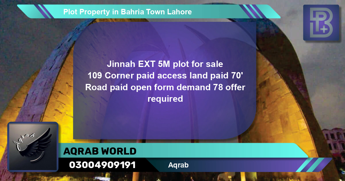Residential Plot for Sale in Bahria Town, Lahore - (BP-67014)