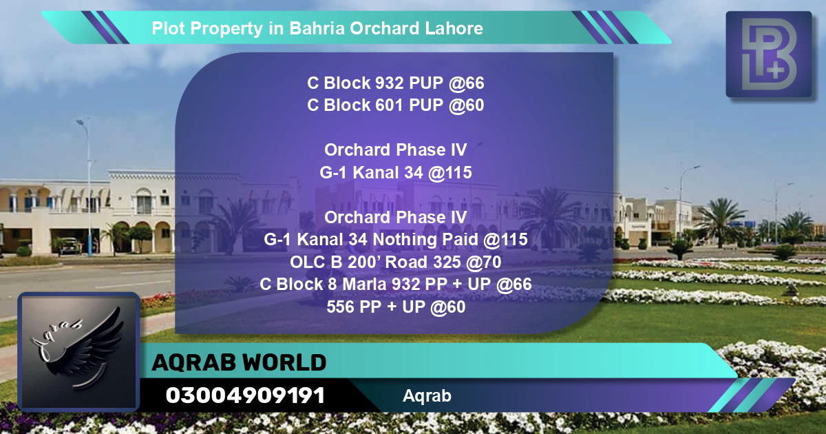 Residential Plot for Sale in Bahria Orchard, Lahore - (BP-67016)