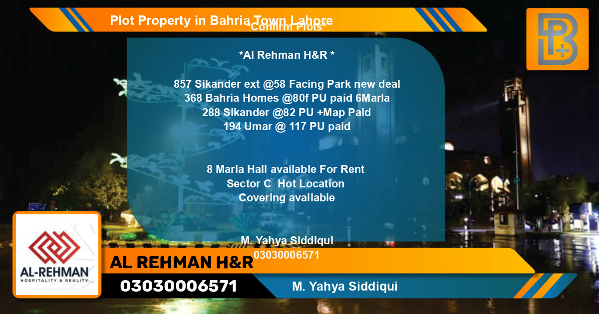 Residential Plot for Sale in Bahria Town, Lahore - (BP-67030)