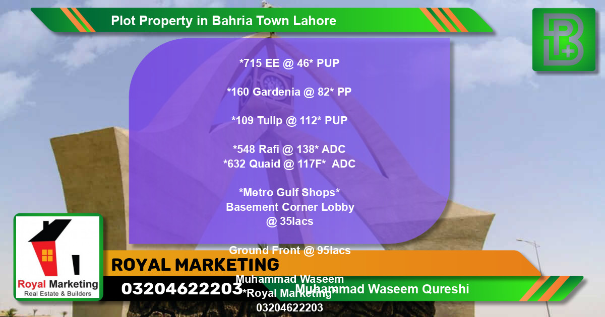 Residential Plot for Sale in Bahria Town, Lahore - (BP-67050)