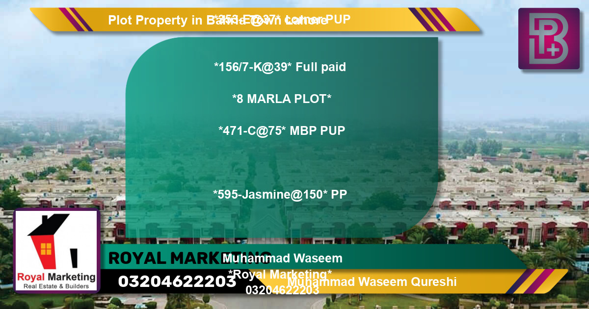 Residential Plot for Sale in Bahria Town, Lahore - (BP-67052)