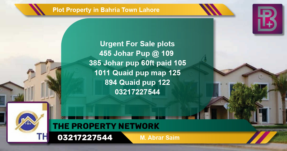 Residential Plot for Sale in Bahria Town, Lahore - (BP-67244)