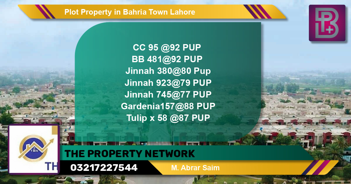 Residential Plot for Sale in Bahria Town, Lahore - (BP-67248)