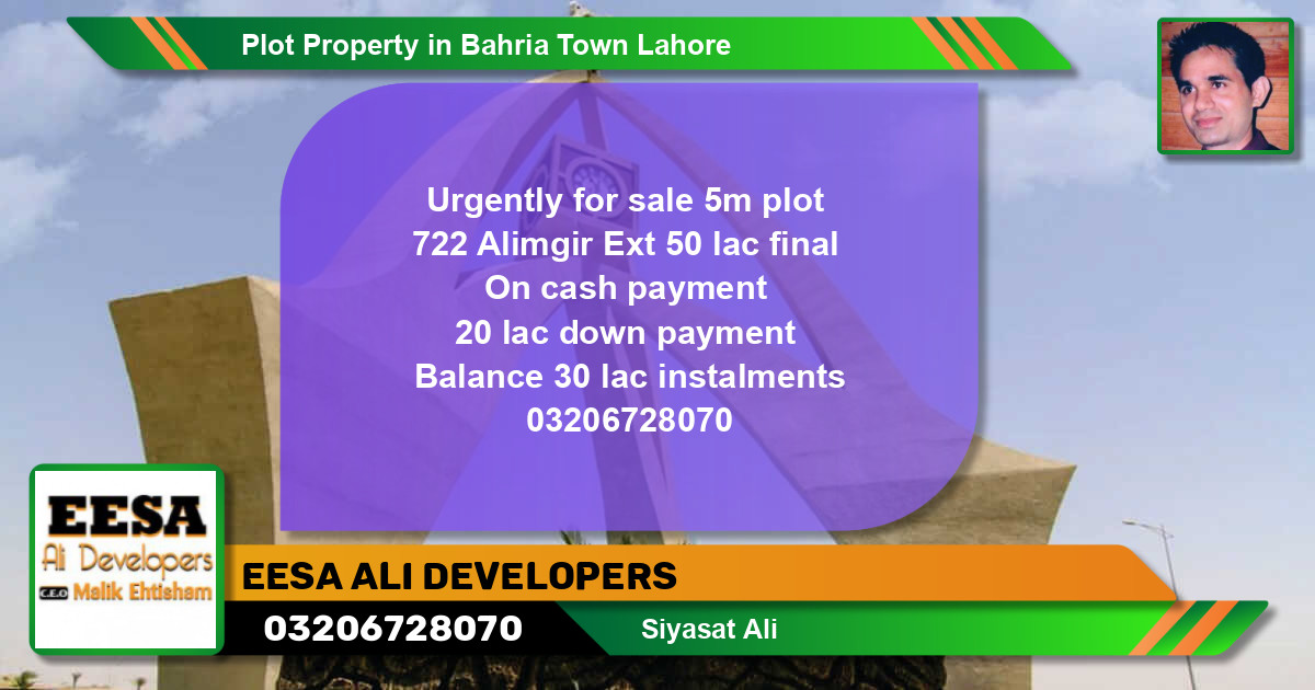 Residential Plot for Sale in Bahria Town, Lahore - (BP-67298)