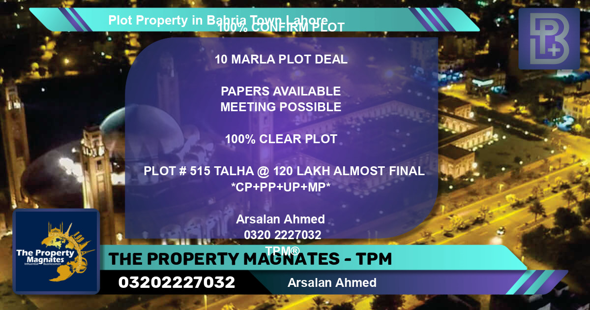 Residential Plot for Sale in Bahria Town, Lahore - (BP-67308)