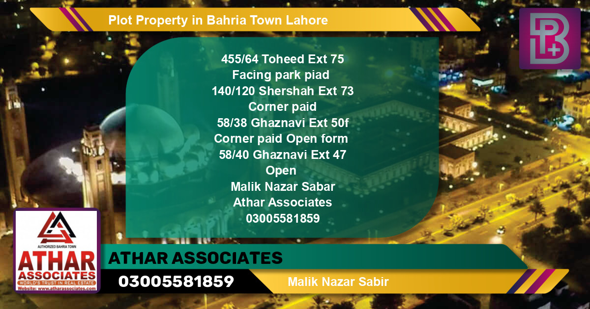 Residential Plot for Sale in Sector F - Tauheed Block -  Bahria Town, Lahore - (BP-67328)