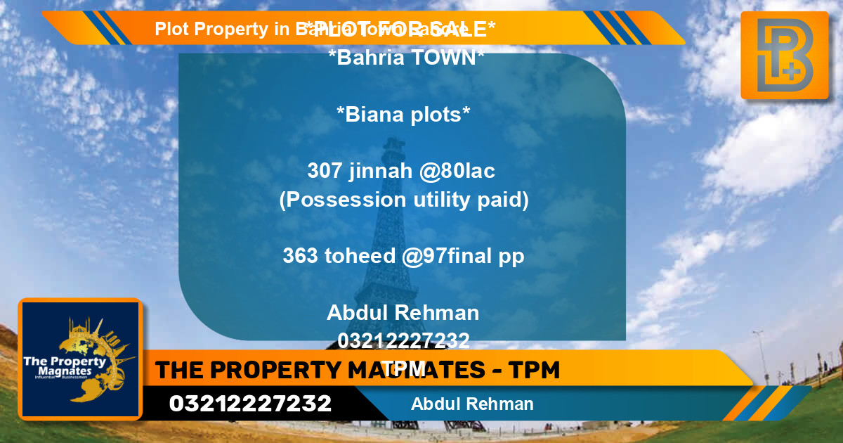 Residential Plot for Sale in Sector E - Jinnah Block -  Bahria Town, Lahore - (BP-67329)