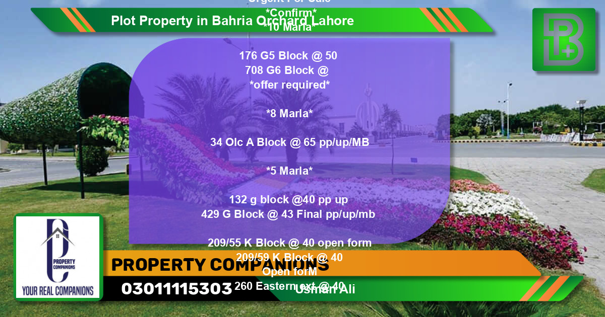 Residential Plot for Sale in Bahria Orchard, Lahore - (BP-67383)