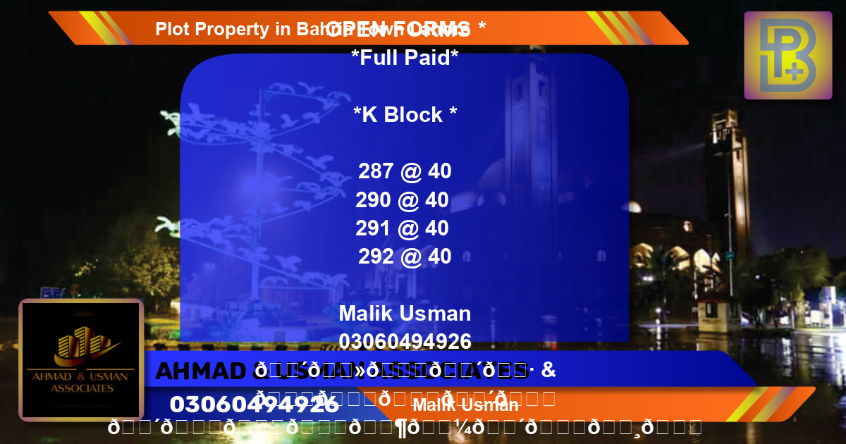 Residential Plot for Sale in Bahria Town, Lahore - (BP-67494)
