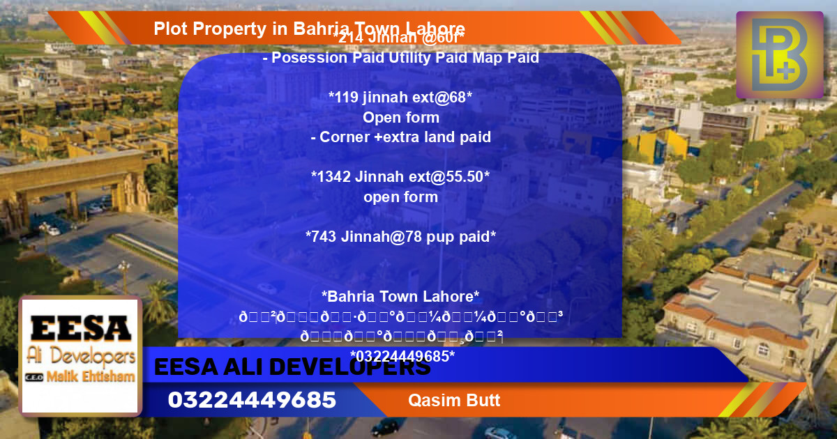 Residential Plot for Sale in Bahria Town, Lahore - (BP-67502)