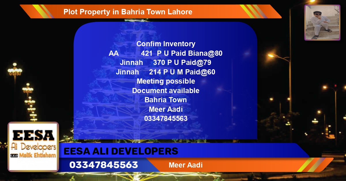 Residential Plot for Sale in Bahria Town, Lahore - (BP-67507)