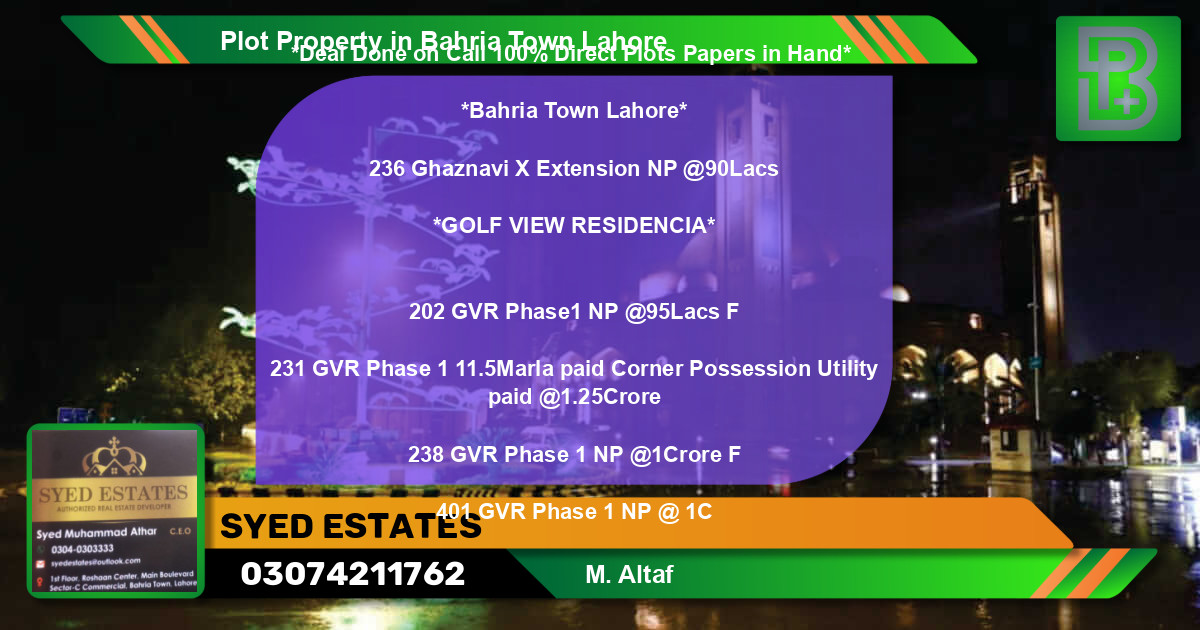 Residential Plot for Sale in Bahria Town, Lahore - (BP-67568)